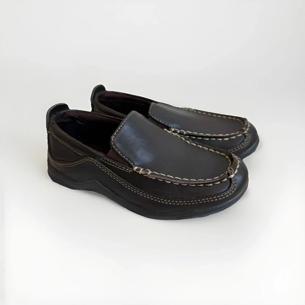 Cole‎ Haan Lil Finley Children's Dark Brown Faux Leather Driving Mocs Size 10
